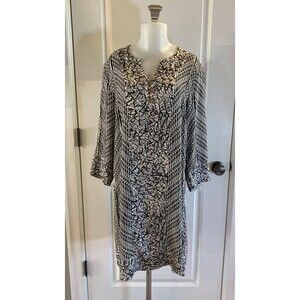Soft‎ Surroundings Size L Black White Mixed Print Shirt Dress Tunic Artsy Boho